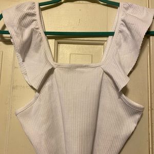 Short White Crop top with Ruffled Sleeves